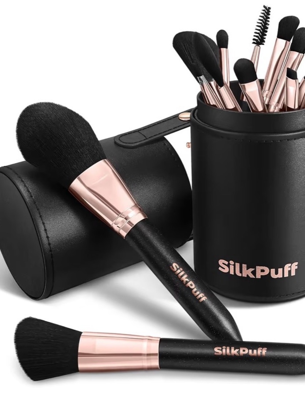 Rose Gold & Black Makeup Brush Set for Women